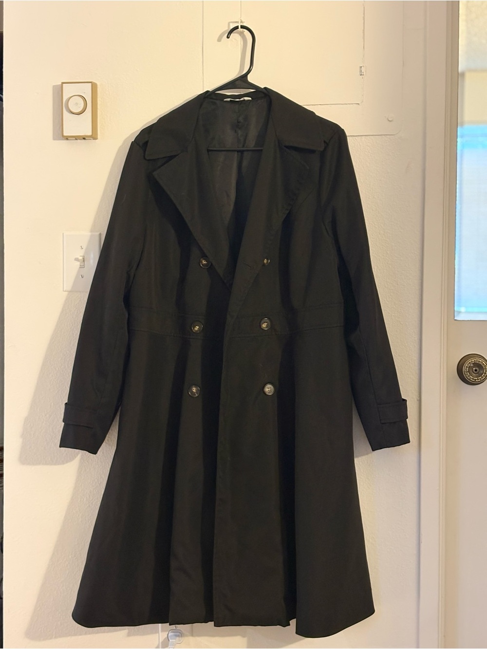 Simple Black Double-Breasted Trench Coat